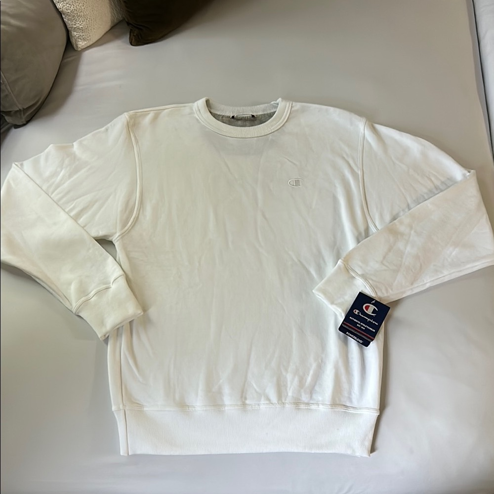 NWT Champion White Crewneck Sweater with Ribbed Details